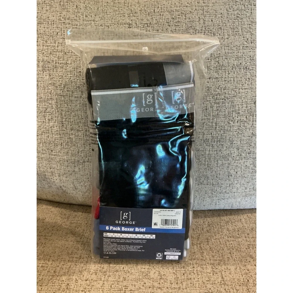 George Mens 6 Pack Boxer Briefs Size L 36-38 Odor Control Moisture Wicking New
